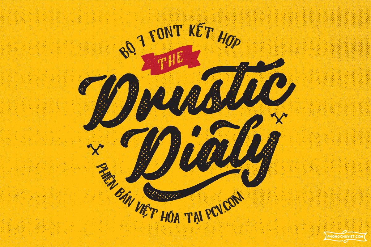 Việt hóa | FS Drustic Dialy (6 fonts): Textured Typography Typeface