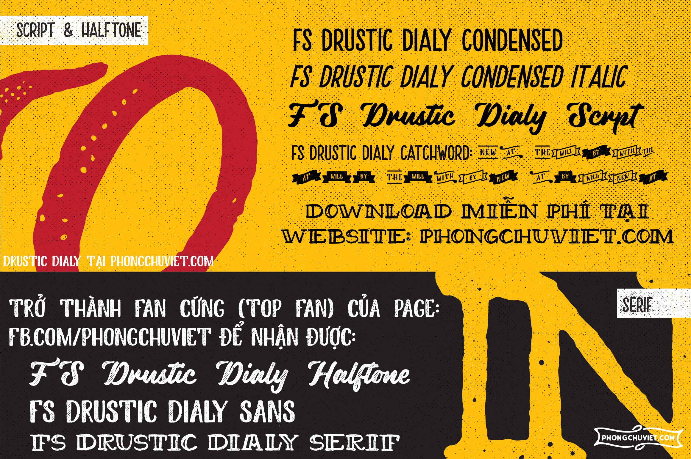 Việt hóa | FS Drustic Dialy (6 fonts): Textured Typography Typeface