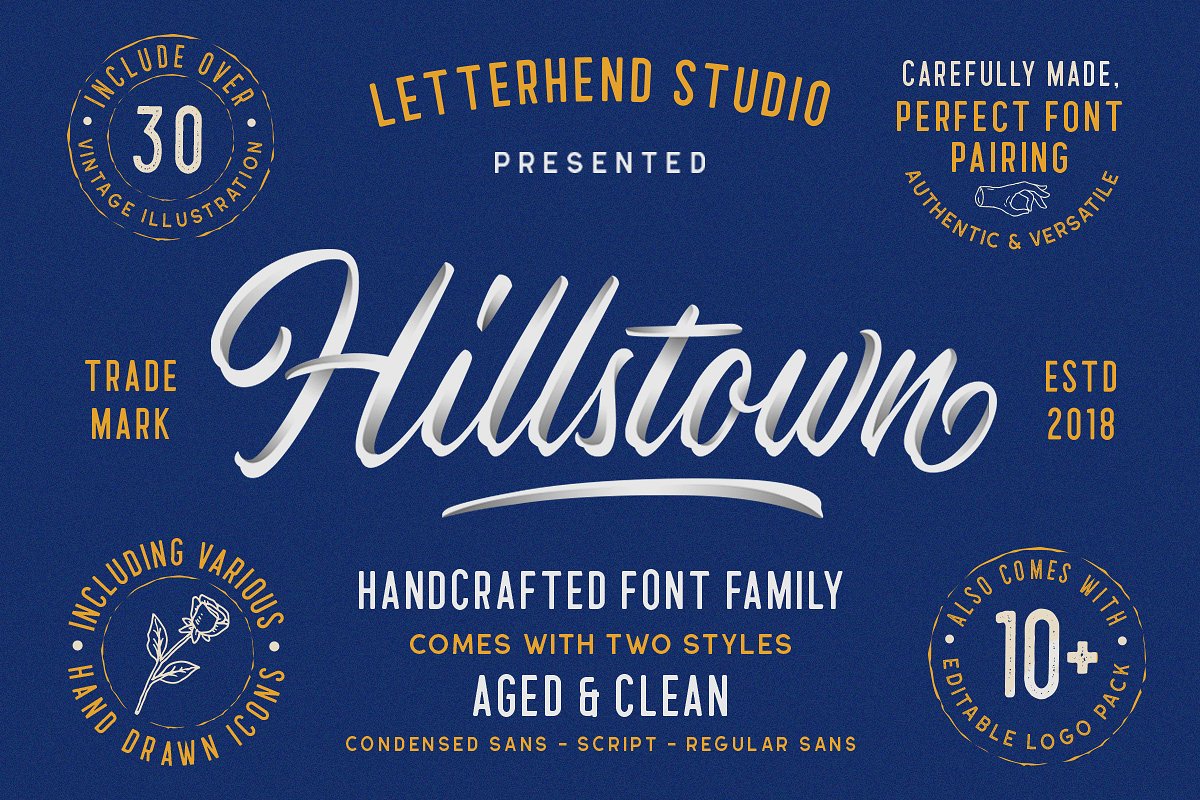 Letterhend Studio | Hillstown Font Collection (+EXTRA) (6 fonts) ~ $25